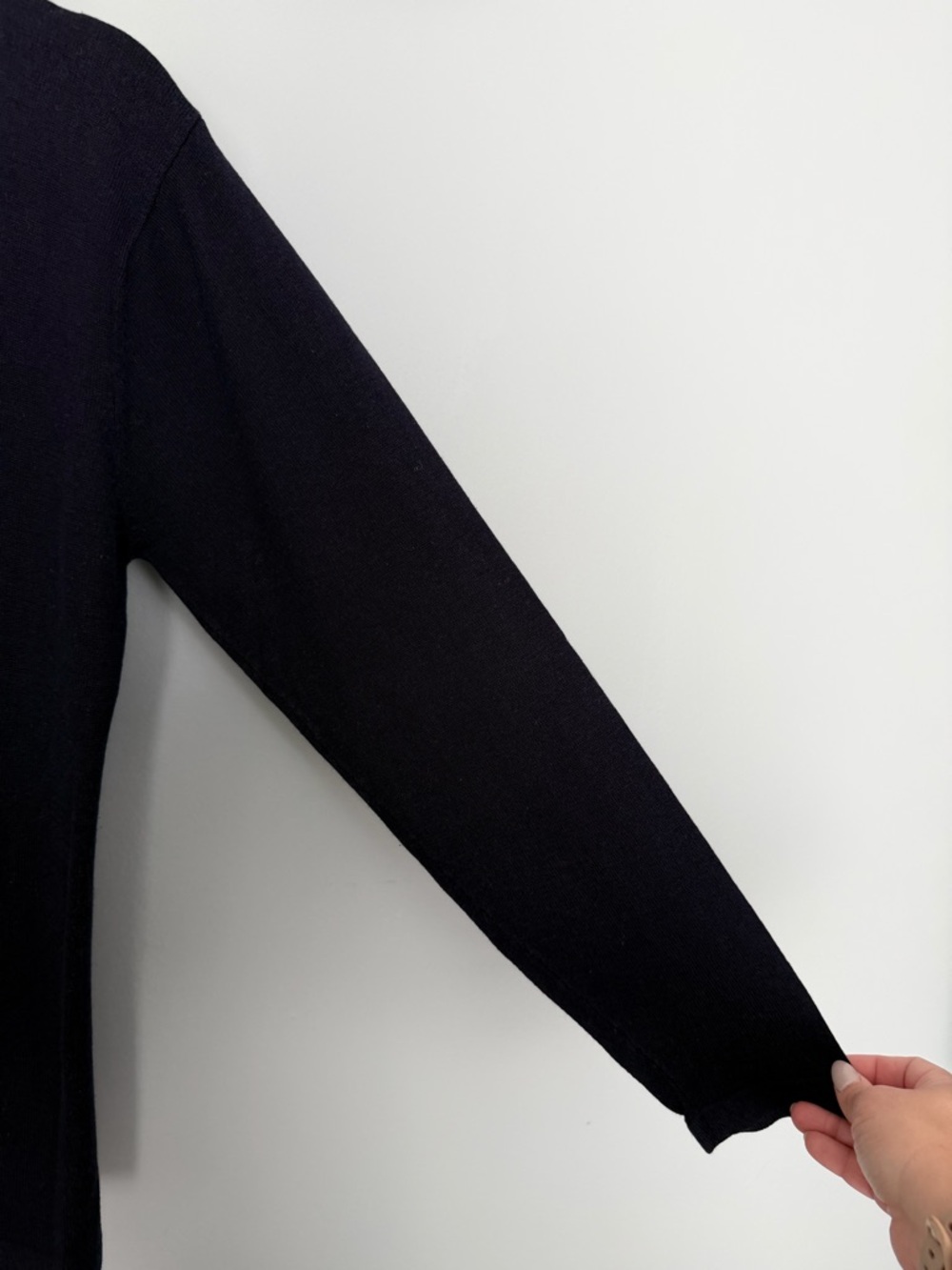 Amanda Smith Silk Cotton Blend Navy Blue Classic Lightweight Crew Neck Sweater - Picture 6 of 12